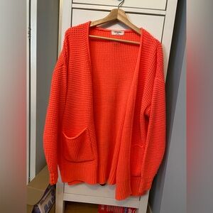 Women's Open Front Knit Cardigan Sweater - Neon Pink